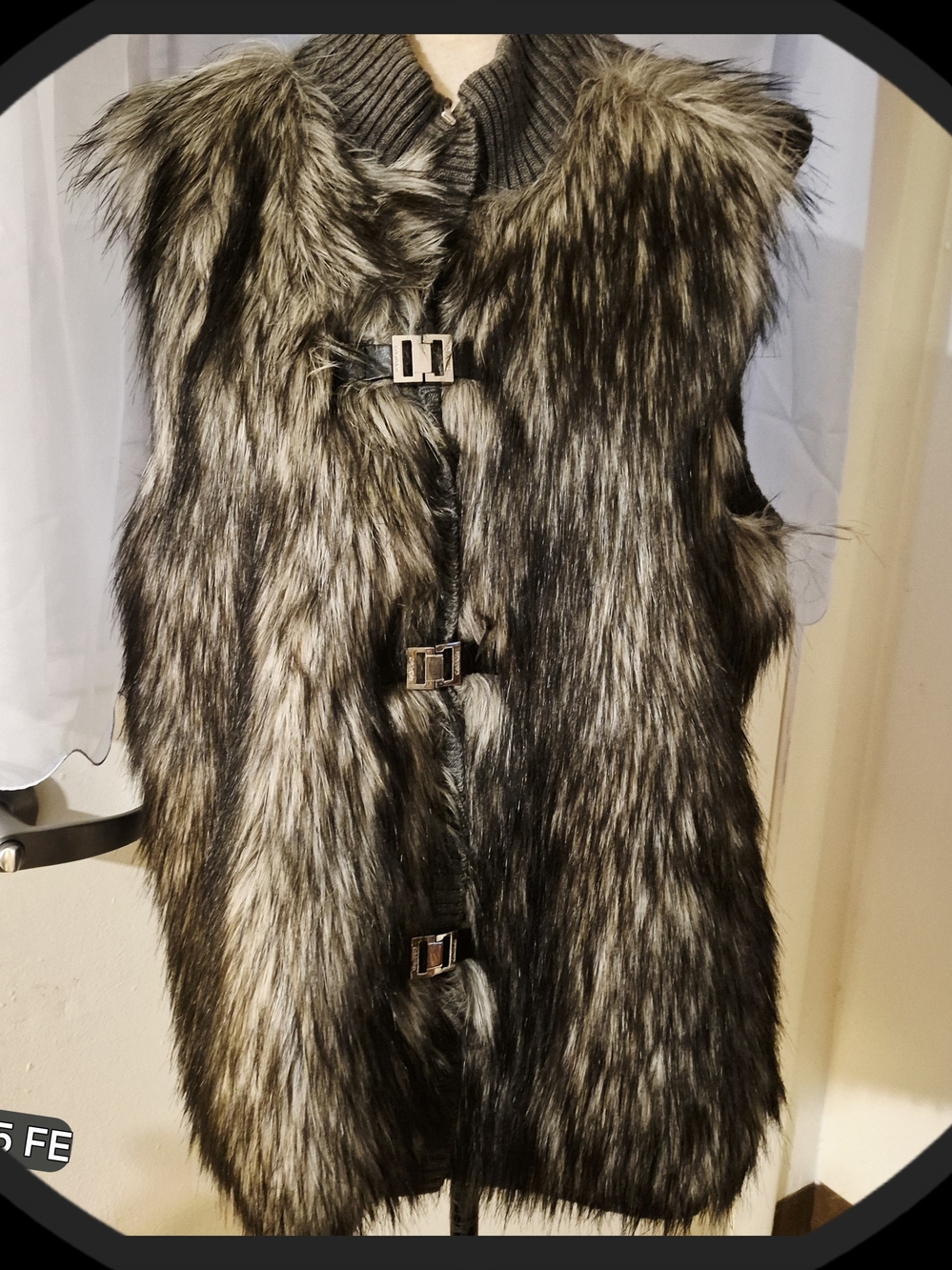 Calvin Klein Faux Fur Ribbed Knit Sweater Vest w/High Mock Neckline & Logo